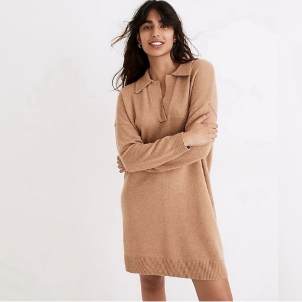 Madewell‎ Polo Sweater Dress Size Medium Tan Merino Wool